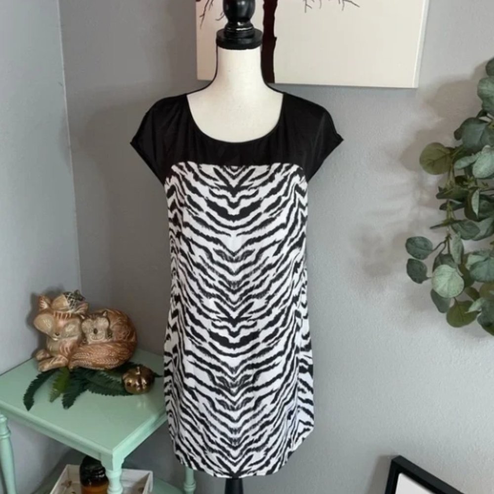 NWT New Express Medium Stunning Black White Zebra Animal Print Dress